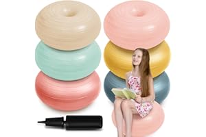 Lewtemi 6 Pcs Flexible Seating for Classroom Elementary 20 Inch Yoga Ball Chairs Large Inflatable Donut Exercise Ball Chair Stability Balance Trainer with Inflator for Kids Student