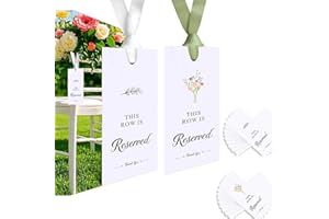 30 Pcs Reserved Seating Signs for Wedding Chairs, 2-Color Set in Green and White with Ribbon, This Row is Reserved Signs with
