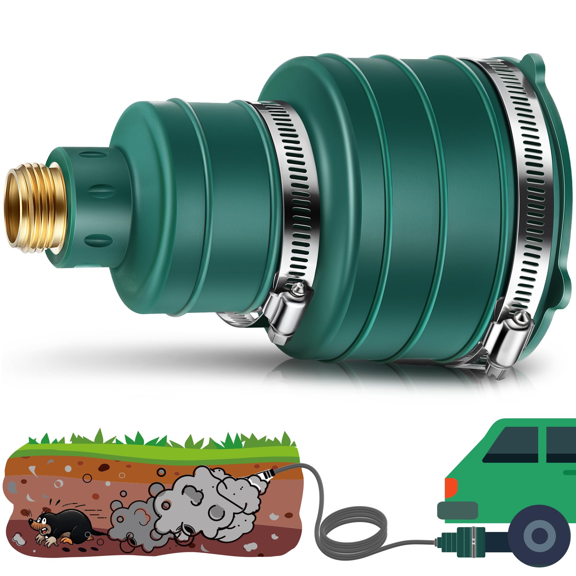 Photo 1 of Qualirey 1 Pack Pest Control Exhaust Pipe Attachment Transport Exhaust from Car to Underground for Killing Outdoor Rodents Such as Moles, Gophers (FIT FOR PIPE IN 2"-2.4"/3"-3.5" DIAMETER) (Green)