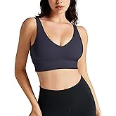 QUEENIEKE Women's V-Neck Sports Bra - U Back Medium Impact Wireless Padded Yoga Bra Crop Top for Workout