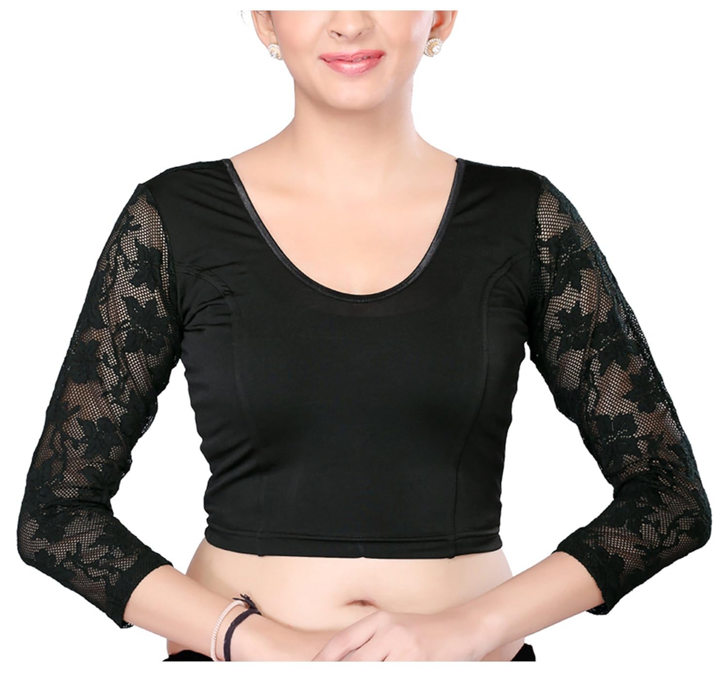 msm women's synthetic saree blouse (black)
