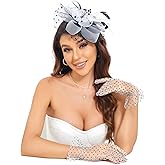 Fascinators Hat Clip Hat Wedding Cocktail Tea Party Headwear and Short Lace Bowknot Gloves for Women
