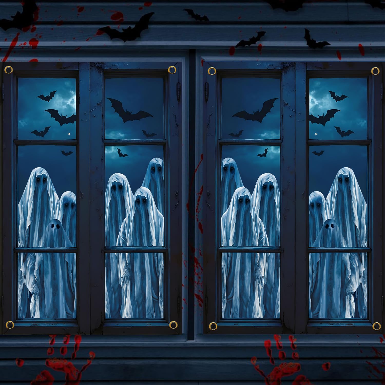 Photo 1 of 2 Pcs Scary Halloween Ghost Window Decorations - Horror Theme Window Poster for Indoor Outdoor Party Decor, 32x47 inch (Ghost A)