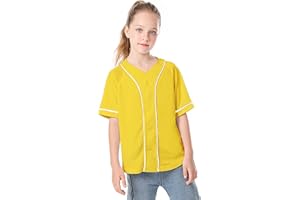 Icibgds Kids Baseball Jersey Button Boys T-Shirt Trendy Hip Hop Girls Black and White Short Sleeve Tshirt