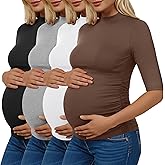 Sweetyweee 4 Pack Women's Maternity Tops Pregnancy Work Shirts Mock Turtleneck Half Sleeve Side Ruched Fall Maternity Outfits
