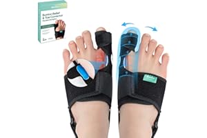 Welnove Bunion Corrector - Orthopedic Bunion Splint - Big Toe Separator Pain Relief for Women & Men - Bunion Correction Toe Straightener with Non-slip Strap, Day Night Support (Black, 2 Count)