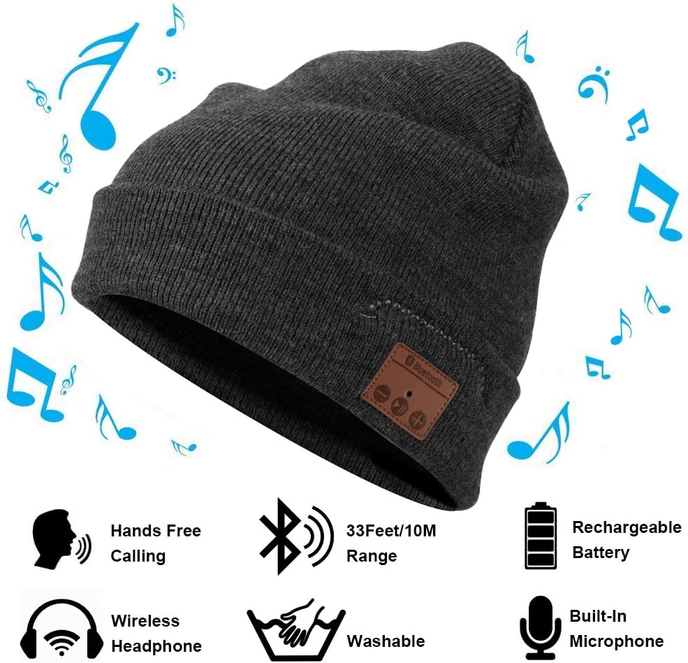 Bluetooth 4.1 Christmas Beanie Winter Hat Running Headphones Wireless Musical Knit Cap with Stereo Headsets & Mic Unique Thick Warm Hat for Women, Men, Boys and Girls (Gray)