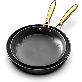imarku Non Stick Frying Pans, 10 & 12 Inch Cast Iron Skillets with Honeycomb Surface, Oven Safe & Induction Compatible, Ergonomic Stay-Cool Handle, Gold