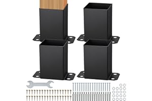 VEVOR 4x4 Post Base 4 Pcs, Inner Size 3.6"x3.6" Post Base Brackets, Heavy Duty Powder-Coated Post Anchor Matte Black Wood Pos