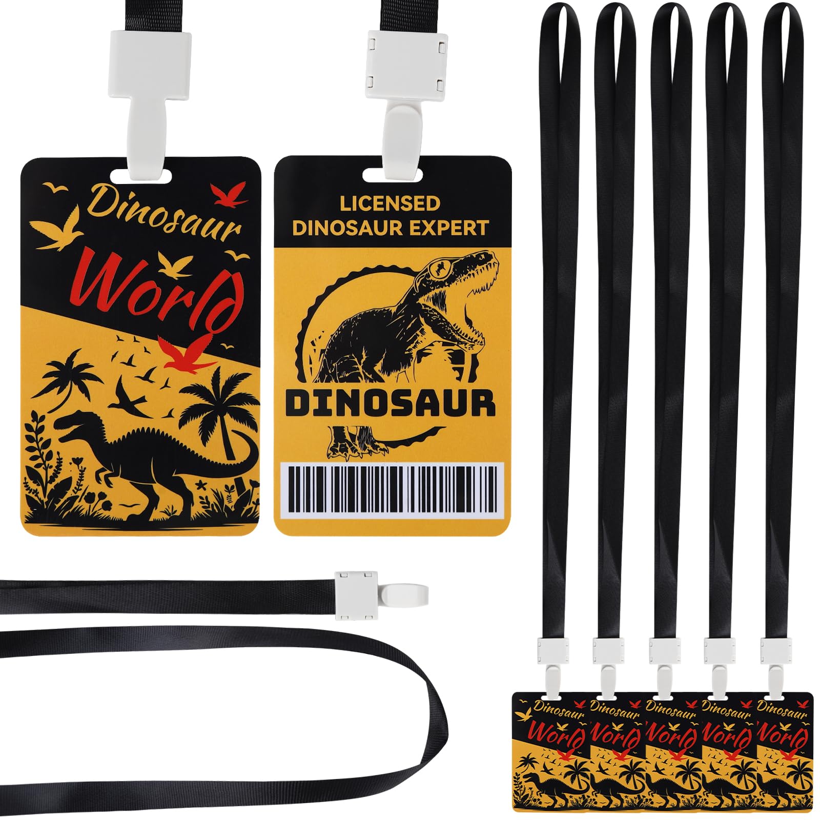 Photo 1 of 10 Sets Dinosaur Paleontologist Pass Cards with Badge lanyards, VIP Passes with Lanyard for Dinosaur Explorer Activity Zoo Jungle Party Dinosaur Theme Birthday Party Supplies Career Day Party