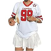 Oversized Jersey Shirts for Women Shirts Y2K Number Graphic Jerseys V Neck Cute Streetwear Tee Tops