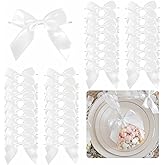 LiBongTa 3.5" White Bow Satin Pre-Tied Bows for Gift Wrapping, Small Bows for Crafts, Premade Bows, Candy Apple Bows, Twist Tie Bows for Cake Decorating, Party Favor, Wedding Decoration-36 Counts