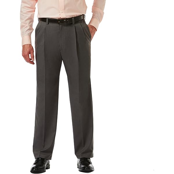 Haggar Men's Premium No Iron Classic Fit Expandable Waist Pleat Front Pant,  Black, 50x30 at Amazon Men's Clothing store