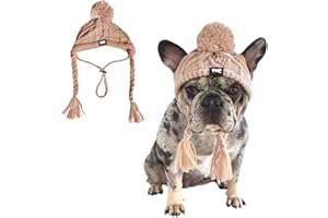 FABULOUS FIDO Classic Dog Knit Hat - Knitted Dog Hat with Ear Holes & Adjustable Chin Strap - Dog Beanie for French Bulldog - Soft Fabric Beanies for Dogs - Stylish Dog Accessories - Hats for Dogs - (Beige,Large)