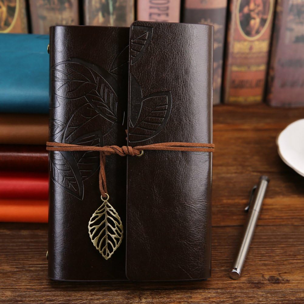 Leather Journal Notebook Handmade Traveler's Writing Books Notepad Diary Leather Wrap Journal Great Gift for Men Women Students(Coffee)