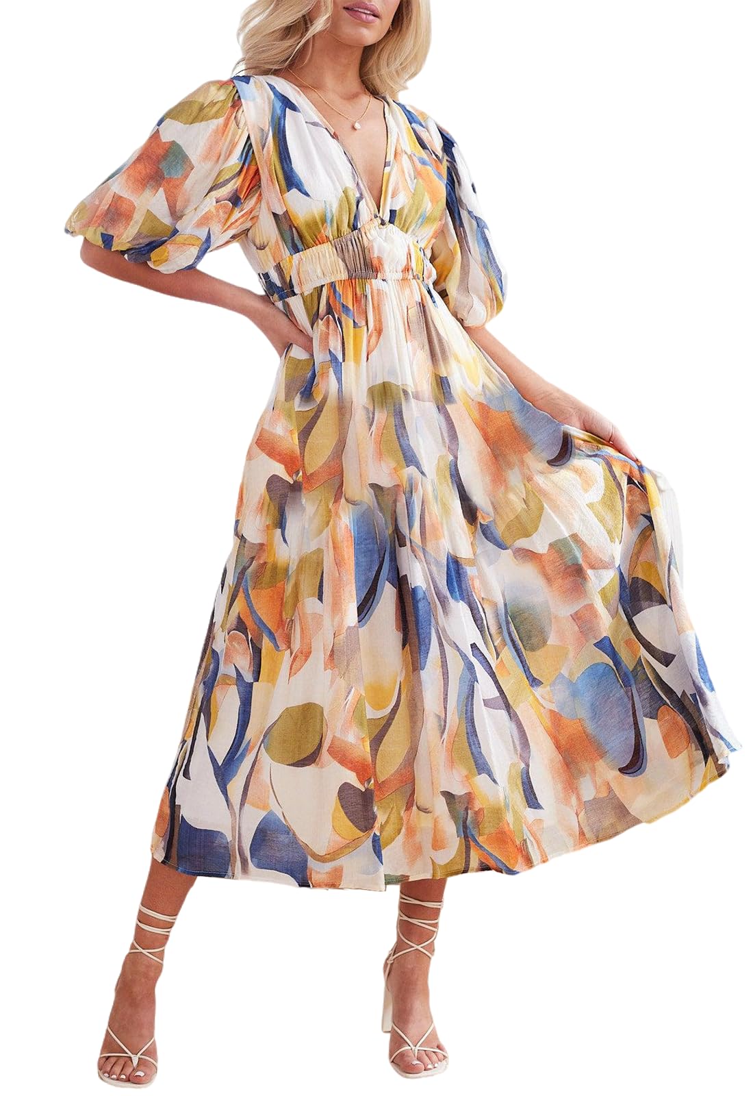 Photo 1 of Maxigerui Women's Floral Maxi Dress Summer Fall Wedding Guest Dress Blue Watercolor XL