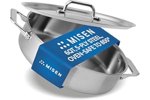 Misen 6 Quart Stainless Steel Rondeau Pot with Lid - 5-Ply Steel Braiser Pan with Handles