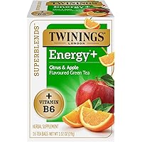 Twinings Superblends Energy+ Vitamin B6 Citrus & Apple Flavoured Green Tea, 16 Count (Pack of 6)