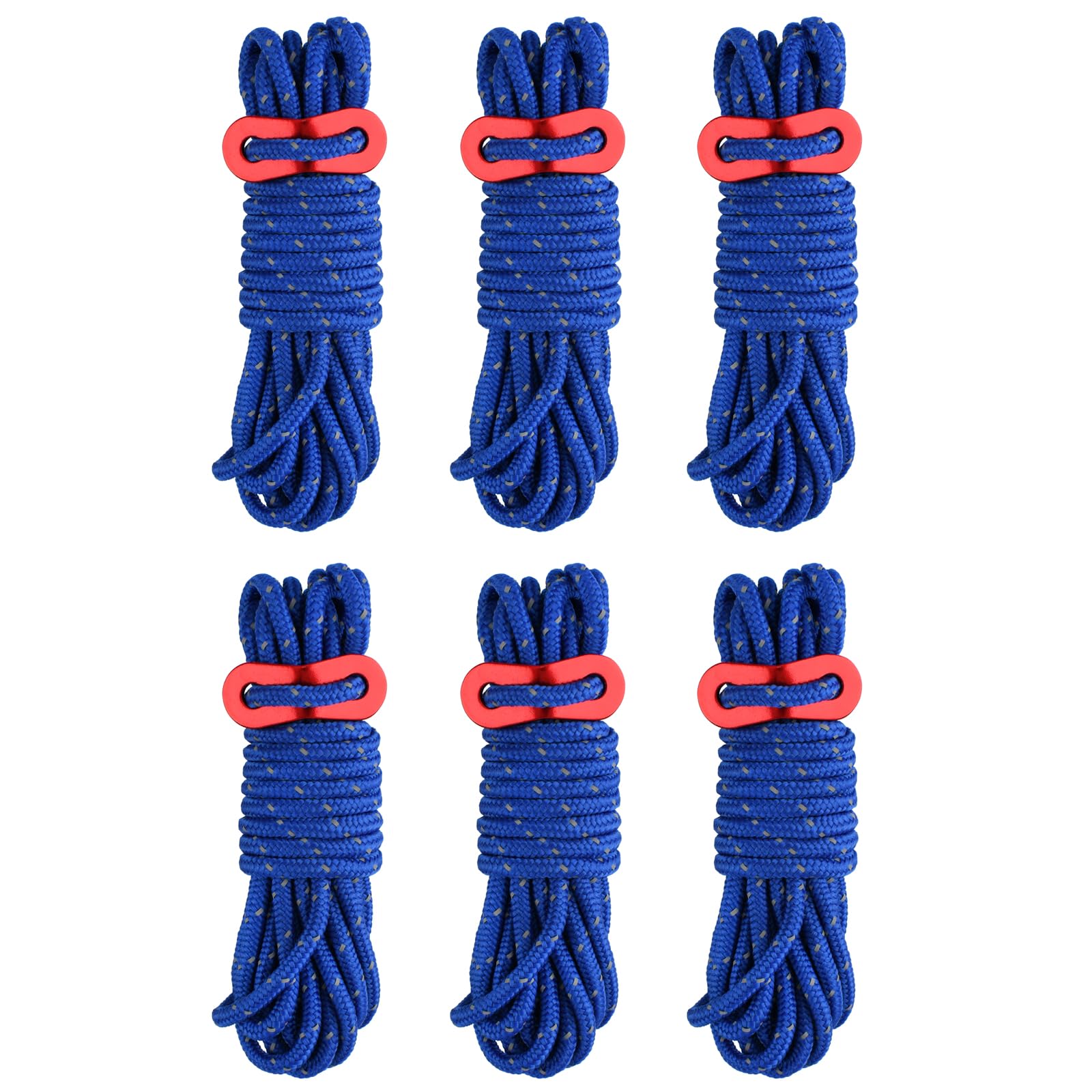TRIWONDER Tent Guy Ropes 4mm Reflective Paracord Cord Guy Line with Adjuster 4m Tarp Rope for Camping Awning Hammock (Blue - 6 Pcs) — image 1