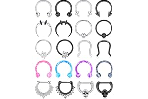 Incaton 20PCS 16G Surgical Steel Nose Septum Rings Piercing Jewelry Horseshoe Cartilage Helix Tragus Earring Hoop Eyebrow Lip Hoop Retainer for Women Men