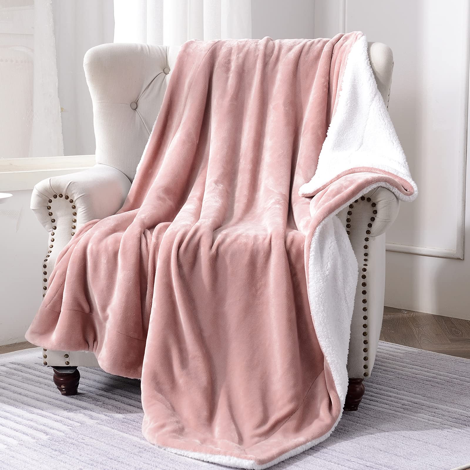 SOCHOW Sherpa Fleece Throw Blanket, Double-Sided Super Soft Luxurious Plush Blanket 127cm×150cm, Dusty Pink — image 1