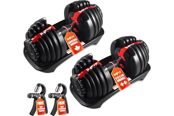 IMFit Adjustable Dumbbell Set (5 - 52.5 lbs) Single/ Pair(Set of 2) with Free Hand Grip | 15 Adjustable Weight Settings (Colo