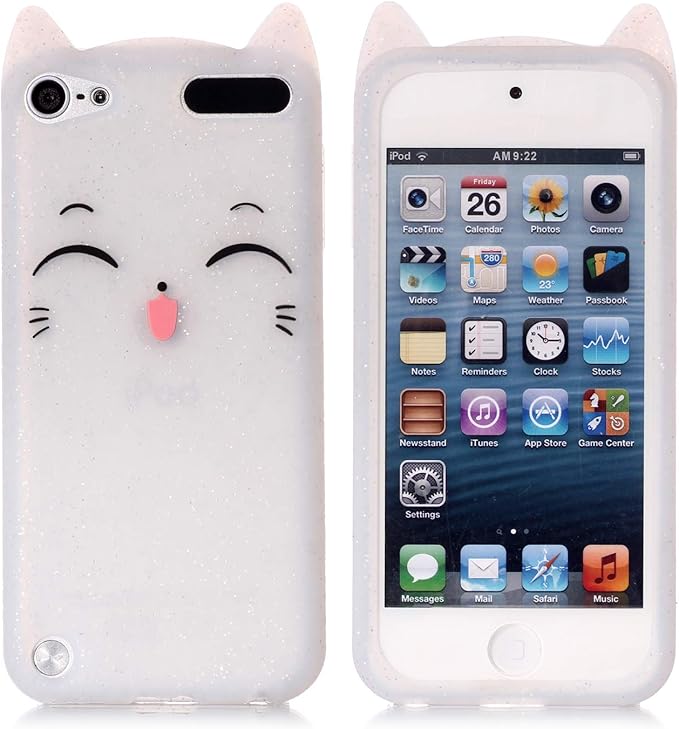 iPod Touch 5 Case, iPod Touch 6 Case, Fashion Cute 3D White Meow Party