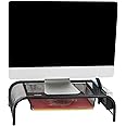 Mind Reader Monitor Stand, Ventilated Laptop Riser, Paper Tray, Storage, Office, Metal Mesh, 20"L x 11.5"W x 5.5"H, Black