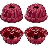 Nalchois 4 Inch Silicone Mini Cake Pan Set of 4, Nonstick BPA Free Cake Molds for Baking, Oven Dishwasher Safe Fluted Tube Pan for Pumpkin Cake, Jelly, Brownies, Bread, Pudding