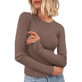 PRETTYGARDEN Womens Long Sleeve Shirts Ribbed Knit Fitted Cute Tops for Women Trendy Basic Pullover Shirt Fall Clothes