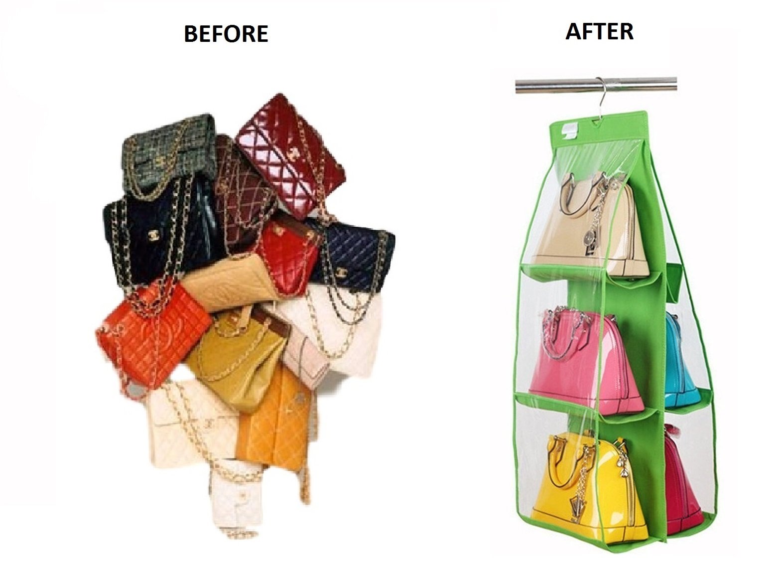 Ducomi Poppins Colgador de Bolsos y Ropa con Gancho para Armario con 6 Compartimentos (Verde)