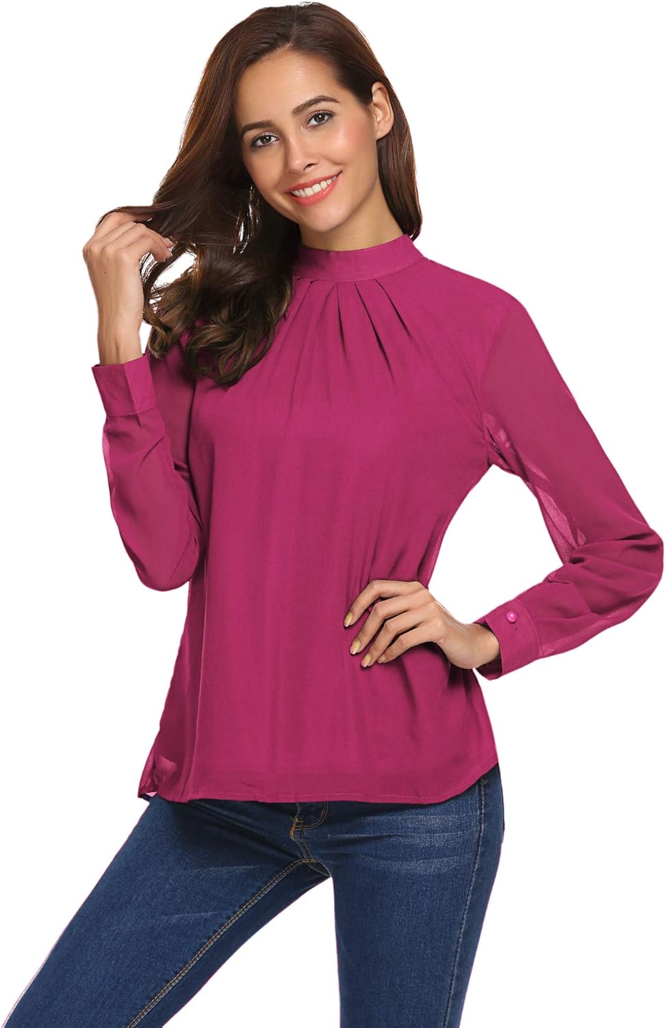SoTeer Chiffon Blouse Women Loose Casual Long Sleeve Tops Layered Dress Shirts at  Women’s Clothing store