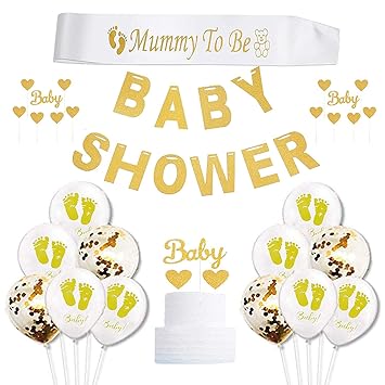 Caicainiu Baby Shower Decorations Gold And White Gender Neutral