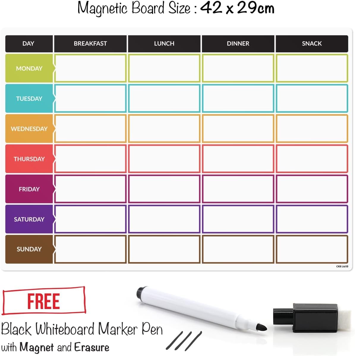 CKB Ltd® Meal Diet Planner Food Prep Nutrition Fitness Magnetic Fridge Board with Marker Pen A3 Dry Wipe Magnet Whiteboard Kitchen Weekly Daily Ideal for Planning Family Meals Bodybuilding Dieting - Image 4