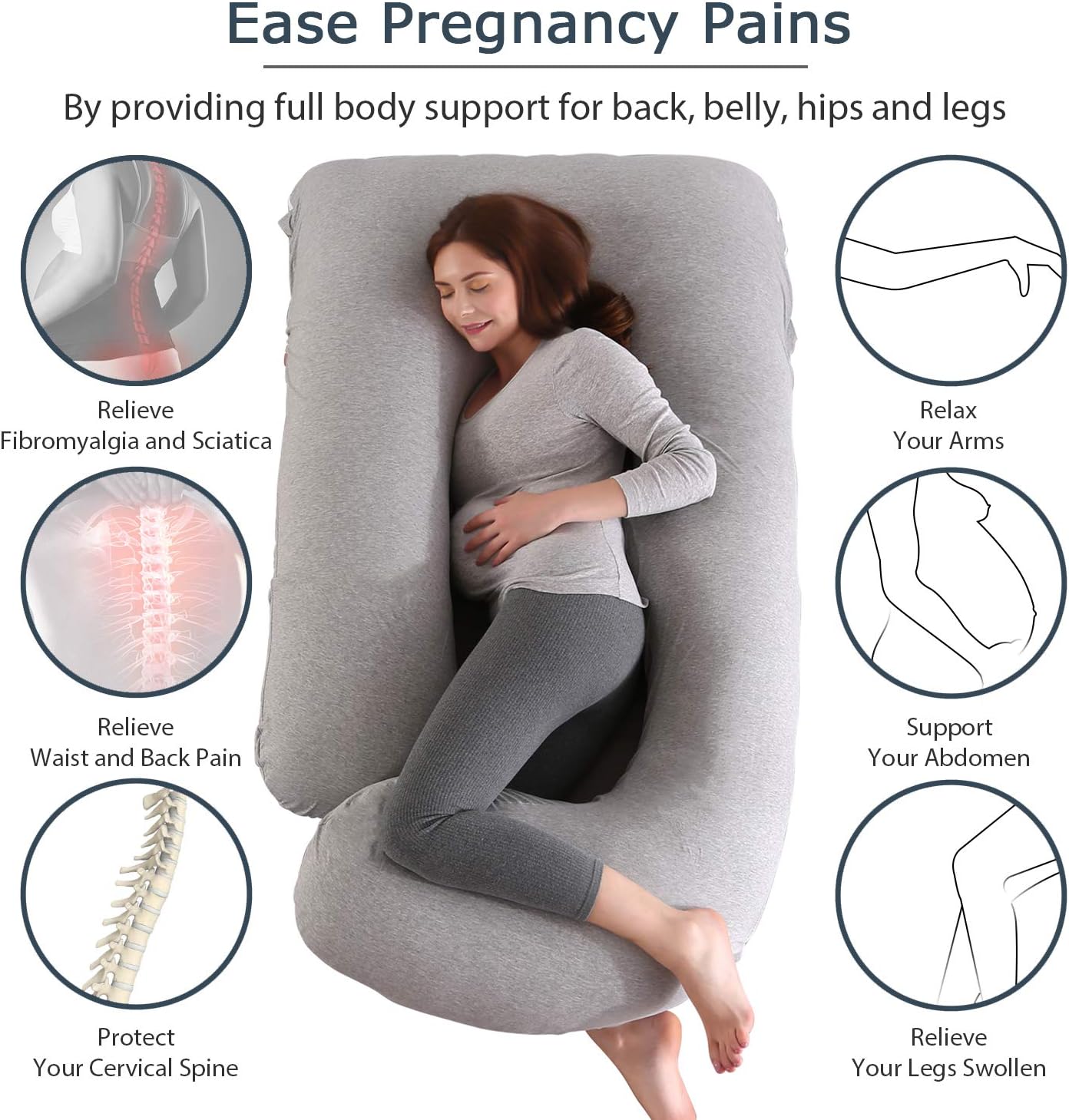 BATTOP Pregnancy Pillow Full Body Maternity Pillow for Pregnant Women with Washable Cover Pregnancy Pillow for Back Belly Hips Legs (Light Grey): Kitchen & Dining