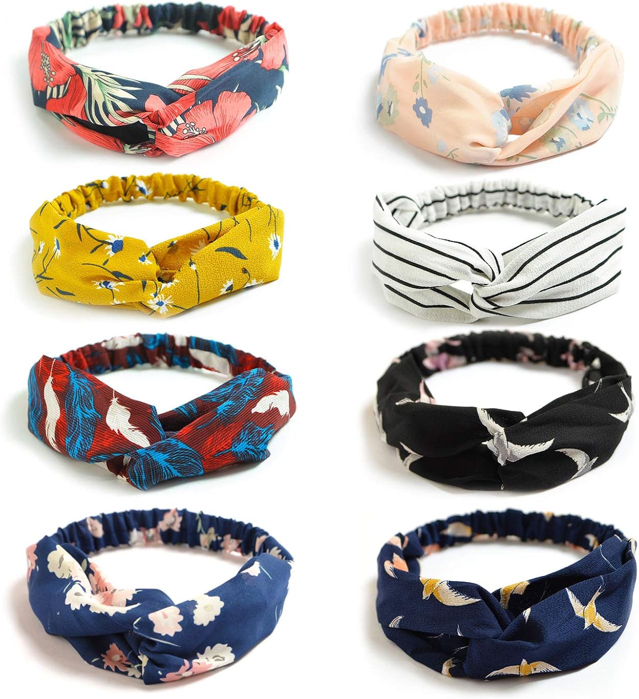 DRESHOW Women's Headbands Headwraps Hair Bands Bows Accessories (8 Pack Silk Printed B)(Size: One Size), 1 count (Pack of 8)