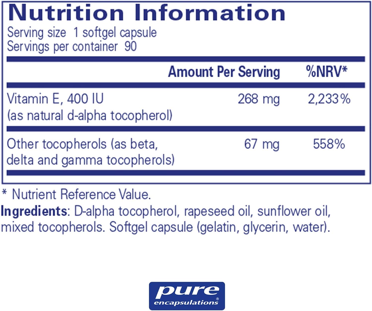 Pure Encapsulations - Vitamin E (with Mixed Tocopherols) - 400 IU Natural D-Alpha Tocopherol - Antioxidant Dietary Supplement - 90 Softgel Capsules - Image 3