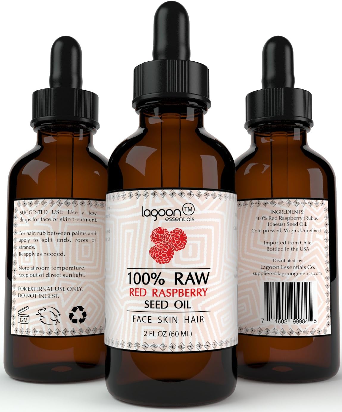 Red Raspberry Seed Oil. 100% Raw Virgin Cold Pressed For Hair, Skin, Face, Wrinkles. (2 FL OZ)