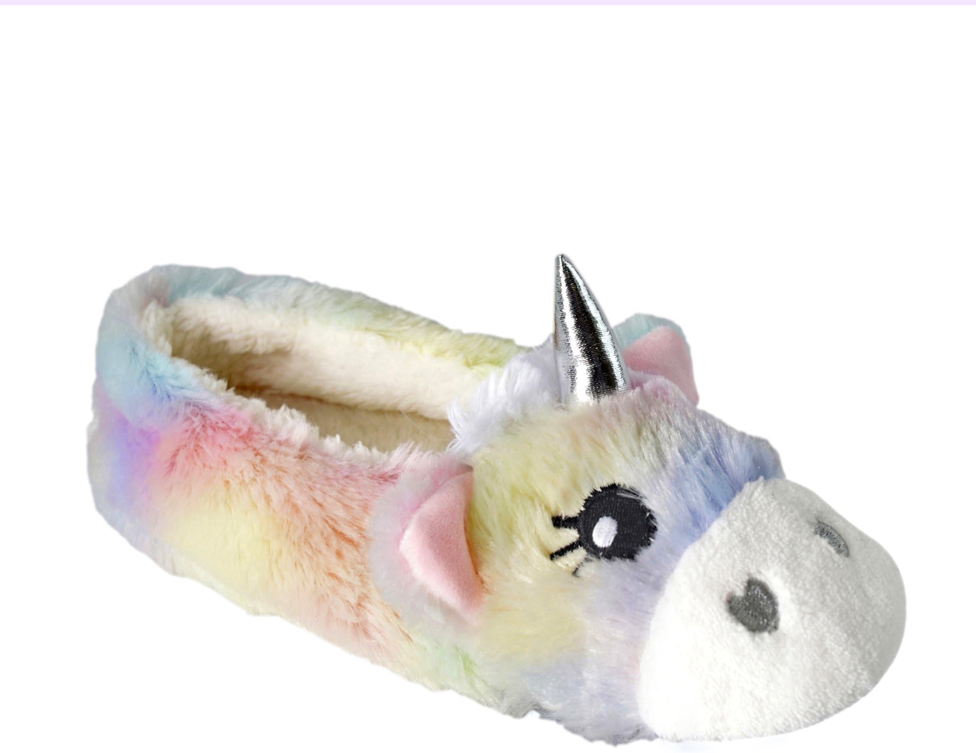 Ladies Enchanting Novelty Unicorn Plush Lined Ballet Ballerina Slipper with Fabric Non-Slip Sole