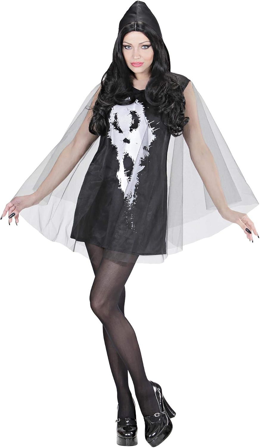 WIDMANN 02882&nbsp;Screaming Ghost Lady&nbsp;&ndash;&nbsp;Adult Fancy Dress Costume Dress with Hood and Cape