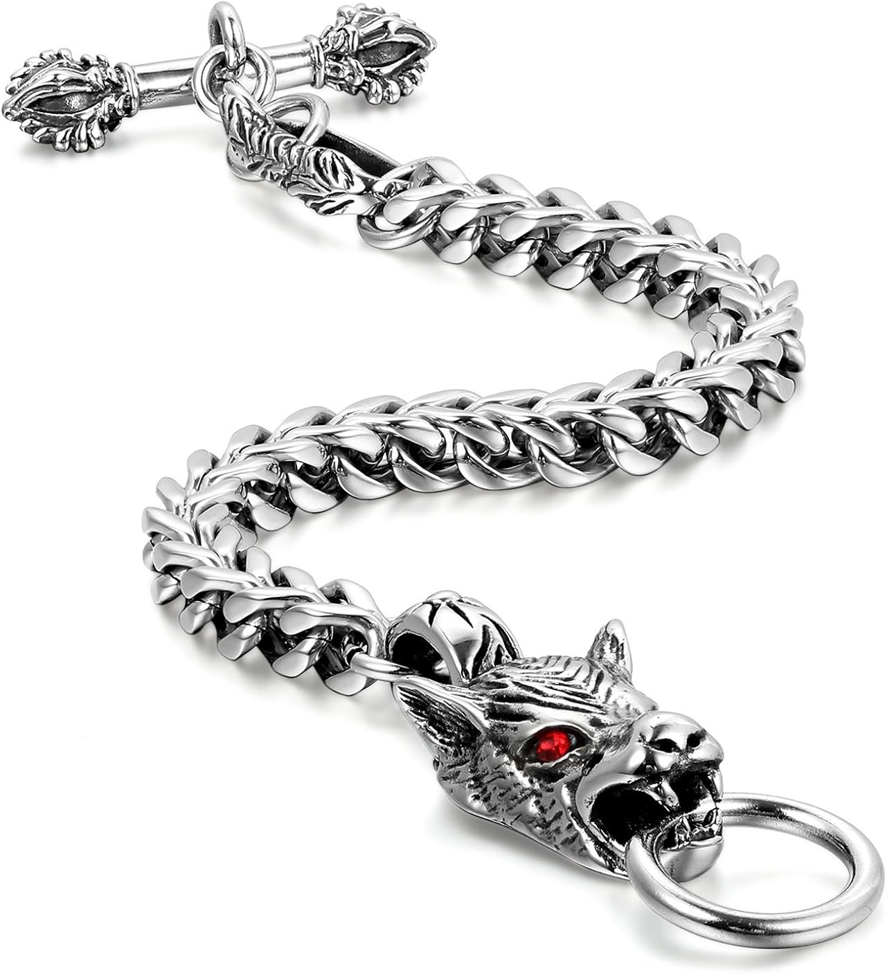 JewelryWe Gift for Dad Stainless Steel Mens Wolf Head Bracelet Vintage Gothic 8.7 Inches, Stainless Steel,Blue