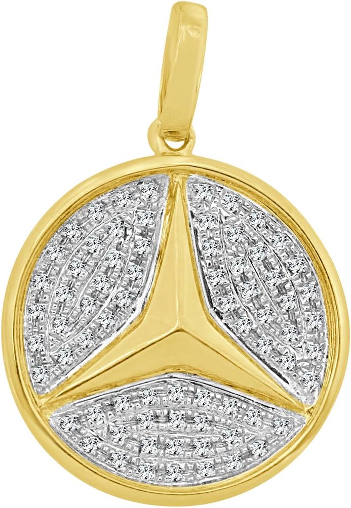 Bossmannyc Men's 10KT Yellow Gold Mercedes Benz Pendant with 0.44 Carats Genuine, Real Diamonds