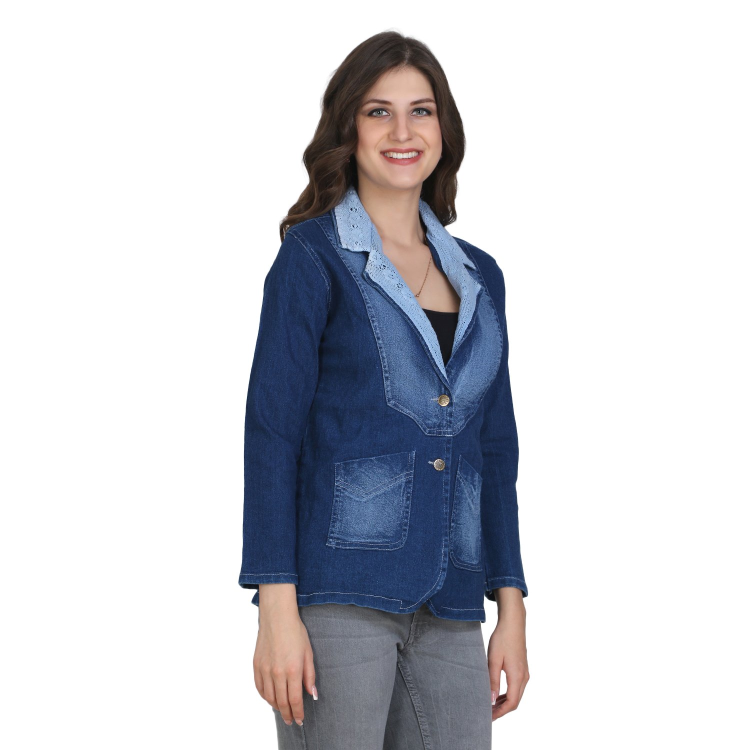 dimpy garments buynewtrend blue full sleeve denim blazer/jacket for women