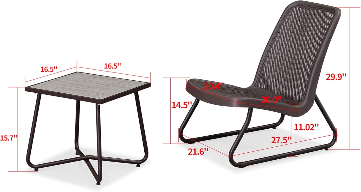 PURPLE LEAF 3 Pieces Patio Bistro Set with Weather Resistant Steel Frame and Square Table Conversation Set, Cushions Included, Coffee: Garden & Outdoor
