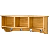 Appendiabiti Da Parete Rustico Con Mensola E 3 Cestini In Metallo | 5 Ganci Mobili | Legno Massello E Ferro | Organizer Ingresso, Cucina, Bagno - 4