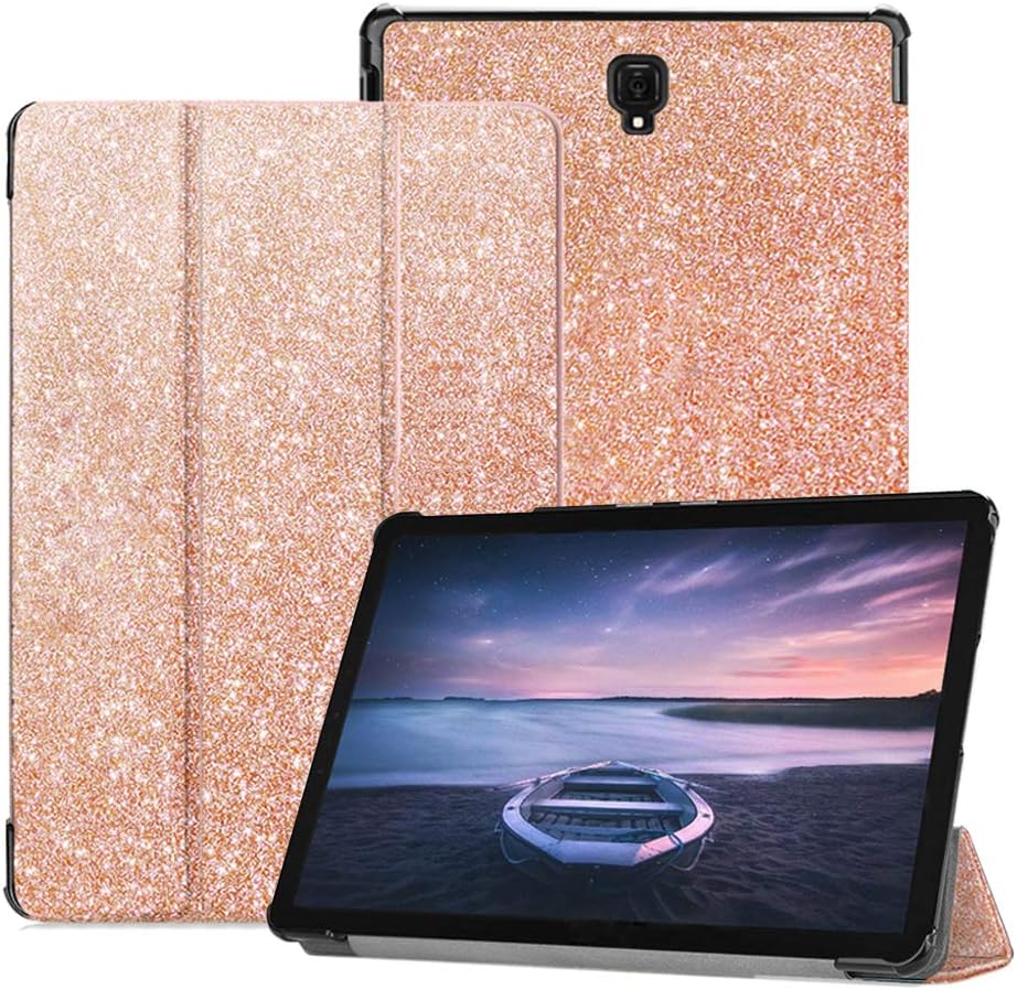 CLARKCAS Glitter Galaxy Tab S4 10.5 Case, Full Protective Ultra Slim Tri-Fold Shell Cover Support Auto Wake/Sleep for Samsung Galaxy Tab S4 10.5 inch Model SM-T830/ T835 2018 Release,Rose Gold