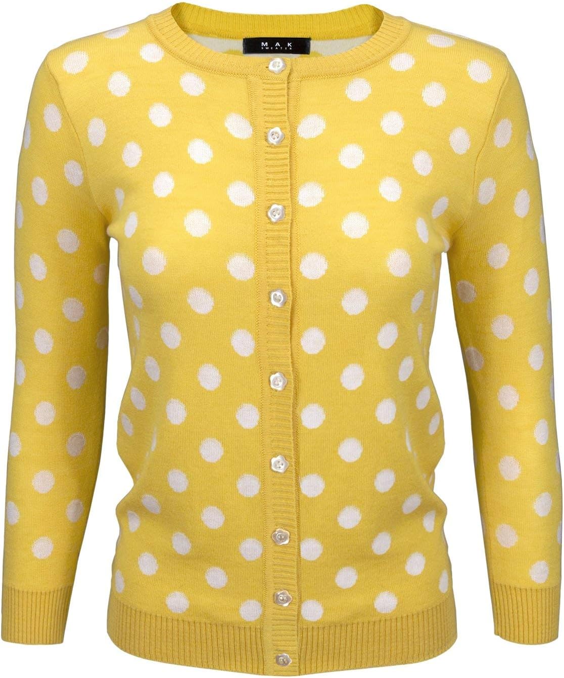 YEMAKWomen's Polka Dot Cute Jacquard Crewneck Button Down Sweater Cardigan