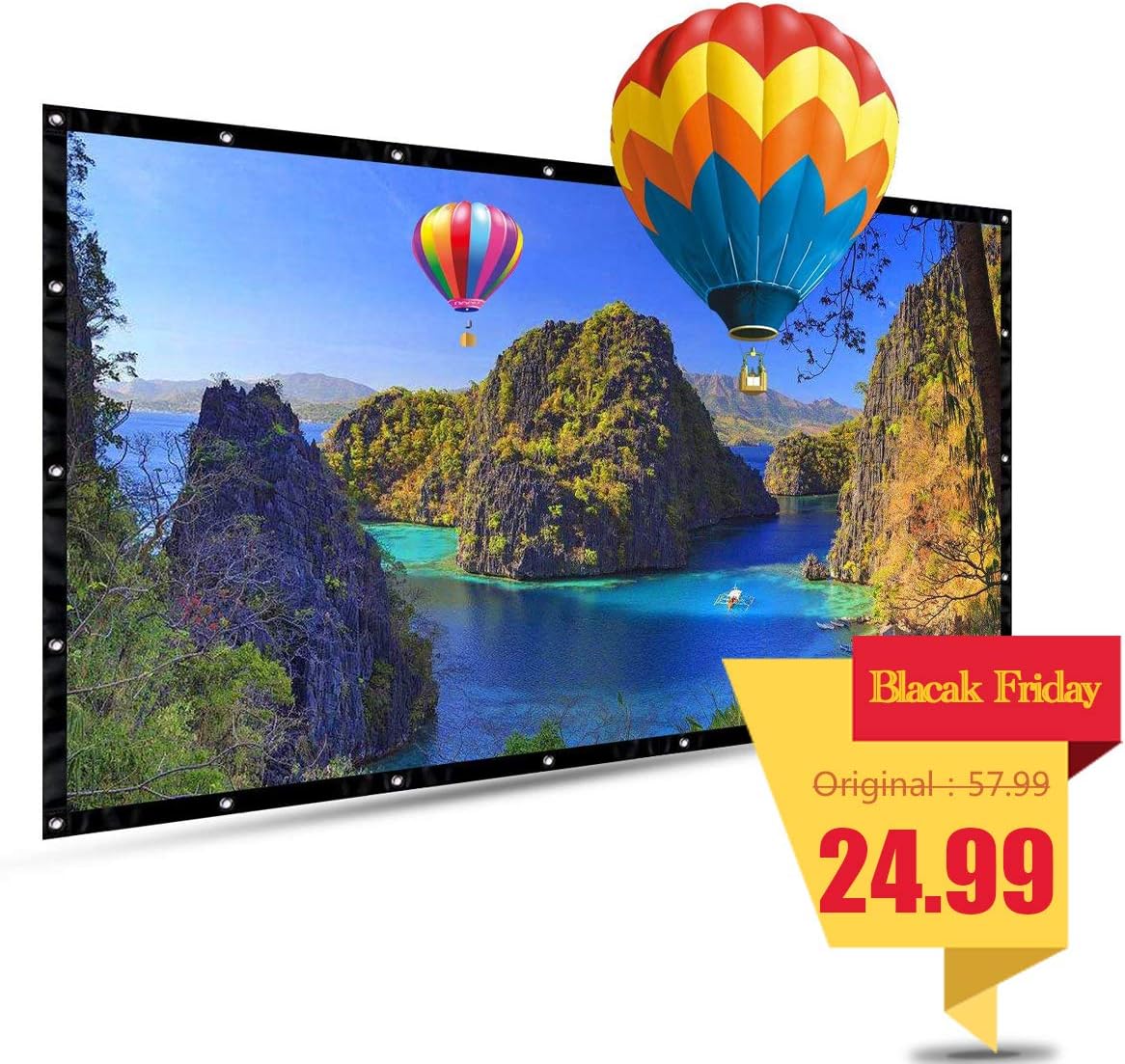 150 Inch Portable Projector Screen, FLOVEA 16:9 Foldable Outdoor Front Movie Screen, Lightweight, Folding Movie Screen for Camping/Home Theater/Education/Office Presentation