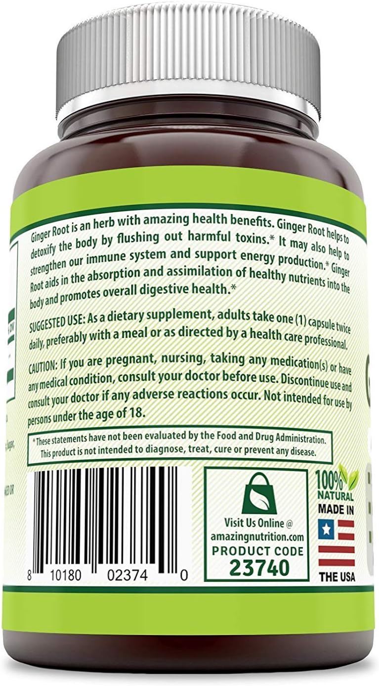 Herbal Secrets Ginger Root 550 Mg 250 Capsules (Non-GMO)- Helps to Reduce Nausea * Supports Upset Stomach*: Health & Personal Care