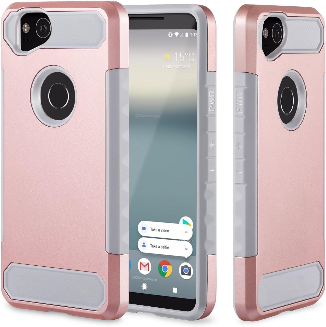 ATUS Protective Slim Fit Carbon Fiber Accent Case Compatible with LG V30 / LG V30+ / LG V30 Plus Case (Rosegold/Grey)